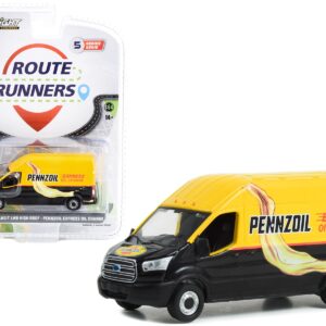 2019 Ford Transit LWB High Roof Van “Pennzoil Express Oil Change” Yellow and Black “Route Runners” Series 5 1/64 Diecast Model Car by Greenlight