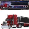 Peterbilt 359 with Mid-Roof Sleeper and Lode King Distinction Tri-Axle Hopper Trailer Spectra Red 1/64 Diecast Model by DCP/First Gear