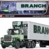 Ford LT-9000 Day Cab with Vintage 40′ Dry Goods Tandem-Axle Trailer Green “Branch Motor Express” 1/64 Diecast Model by DCP/First Gear