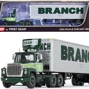 Ford LT-9000 Day Cab with Vintage 40′ Dry Goods Tandem-Axle Trailer Green “Branch Motor Express” 1/64 Diecast Model by DCP/First Gear