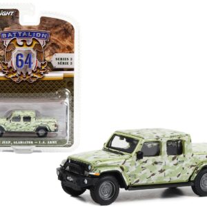 2022 Jeep Gladiator Pickup Truck “U.S. Army” Military-Spec Camouflage “Battalion 64” Series 3 1/64 Diecast Model Car by Greenlight