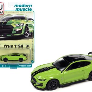 2020 Shelby GT500 Carbon Fiber Track Pack Grabber Lime Green with Black Stripes and Black Top “Modern Muscle” Limited Edition 1/64 Diecast Model Car by Auto World