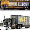 Peterbilt 389 63″ Mid-Roof Sleeper Cab with Kentucky Moving Trailer “AC/DC Power Up” Black 1/64 Diecast Model by DCP/First Gear