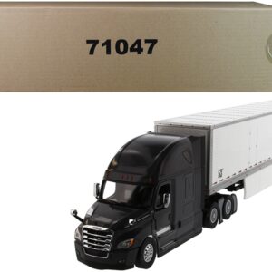 Freightliner New Cascadia Sleeper Cab Black with 53′ Dry Van Trailer White “Transport Series” 1/50 Diecast Model by Diecast Masters