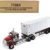 Western Star 4900 SF Tandem Day Cab Truck Tractor Red and Gray with 40′ Dry Goods Sea Container “OOCL” White “Transport Series” 1/50 Diecast Model by Diecast Masters