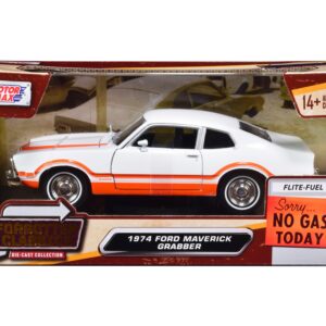 1974 Ford Maverick Grabber White with Orange Stripes “Forgotten Classics” Series 1/24 Diecast Model Car by Motormax