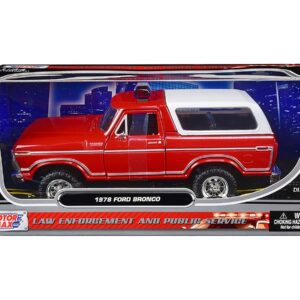 1978 Ford Bronco Fire Department Unmarked Red “Law Enforcement and Public Service” Series 1/24 Diecast Model Car by Motormax