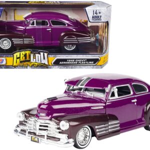 1948 Chevrolet Aerosedan Fleetside Lowrider Purple Metallic and Dark Purple Metallic Two-Tone “Get Low” Series 1/24 Diecast Model Car by Motormax