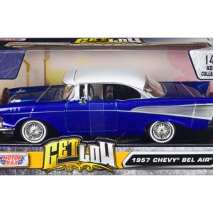 1957 Chevrolet Bel Air Lowrider Candy Blue with White Top “Get Low” Series 1/24 Diecast Model Car by Motormax