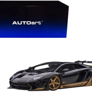 Lamborghini Aventador Liberty Walk LB-Works Gloss Black with Gold Accents Limited Edition 1/18 Model Car by Autoart