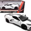 2020 Chevrolet Corvette C8 Stingray White with Gray Stripes 1/24 Diecast Model Car by Motormax