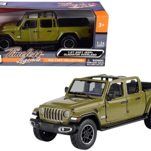 2021 Jeep Gladiator Overland (Open Top) Pickup Truck Matt Green 1/24-1/27 Diecast Model Car by Motormax