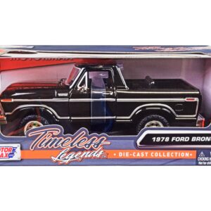 1978 Ford Bronco Custom (Open Top) Black “Timeless Legends” Series 1/24 Diecast Model Car by Motormax