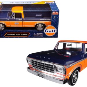 1979 Ford F-150 Custom Pickup Truck “Gulf” Dark Blue and Orange 1/24 Diecast Model Car by Motormax