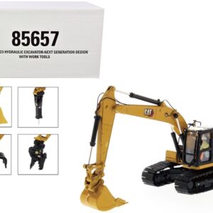 Cat Caterpillar 323 Hydraulic Excavator Next Generation Design with Operator and 4 Work Tools “High Line Series” 1/50 Diecast Model by Diecast Masters