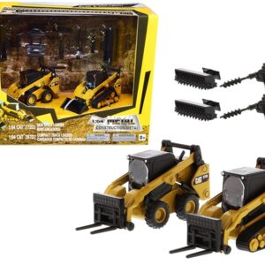 Set of 2 pieces CAT Caterpillar 272D2 Skid Steer Loader and CAT Caterpillar 297D2 Compact Track Loader with Accessories 1/64 Diecast Models by Diecast Masters