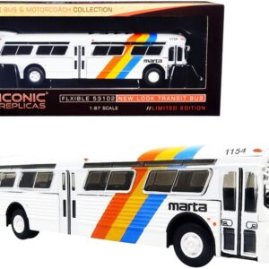 Flxible 53102 Transit Bus #10 “Peachtree St.” MARTA Atlanta (Georgia) White with Stripes “Vintage Bus & Motorcoach Collection” 1/87 (HO) Diecast Model by Iconic Replicas