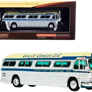 1959 GM PD4104 Motorcoach Bus “S. Paulo – Rio” “Viacao Cometa S.A.” (Brazil) Silver and Cream with Blue Stripes “Vintage Bus & Motorcoach Collection” 1/87 (HO) Diecast Model by Iconic Replicas