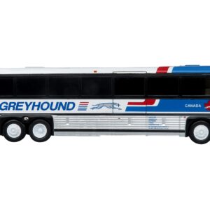 2001 MCI D4000 Coach Bus “Greyhound Canada” Blue and White with Red Stripes “Vintage Bus & Motorcoach Collection” Limited Edition to 504 pieces Worldwide 1/87 (HO) Diecast Model by Iconic Replicas