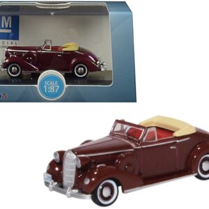 1936 Buick Special Convertible Coupe Cardinal Maroon 1/87 (HO) Scale Diecast Model Car by Oxford Diecast