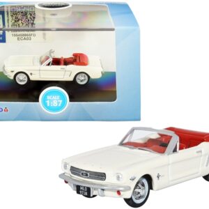 1965 Ford Mustang Convertible Wimbledon White (Goldfinger) with Red Interior 1/87 (HO) Scale Diecast Model Car by Oxford Diecast