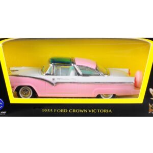 1955 Ford Crown Victoria Pink and White 1/43 Diecast Model Car by Road Signature