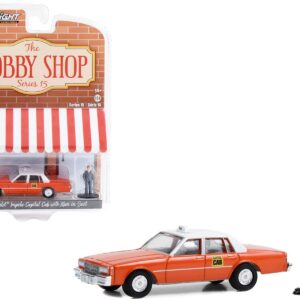 1981 Chevrolet Impala “Capitol Cab” Taxi Orange with White Top and Man in Suit Figure “The Hobby Shop” Series 15 1/64 Diecast Model Car by Greenlight