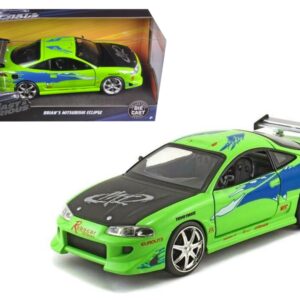 Brian’s Mitsubishi Eclipse Green with Black Hood and Graphics “The Fast and The Furious” (2001) Movie 1/24 Diecast Model Car by Jada