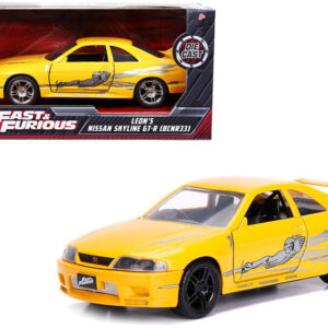 Leon’s Nissan Skyline GT-R (BCNR33) Yellow Metallic with Graphics “Fast & Furious” Series 1/32 Diecast Model Car by Jada