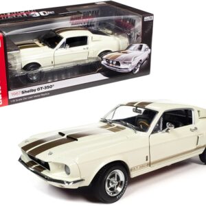 1967 Ford Mustang Shelby GT-350 Wimbledon White with Twin Gold Stripes “American Muscle 30th Anniversary” (1991-2021) 1/18 Diecast Model Car by Auto World