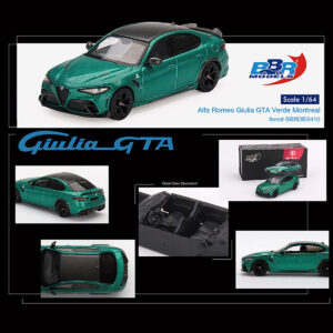 Alfa Romeo Giulia GTA Verde Montreal Green Metallic with Carbon Top 1/64 Diecast Model Car by BBR