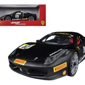 Ferrari 458 Challenge Matt Black #12 1/18 Diecast Car Model by Hot Wheels