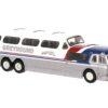 1956 GMC PD-4501 Scenicruiser Bus Silver and White with Blue and Red Stripes “Greyhound” 1/87 (HO) Scale Model Car by Brekina