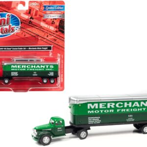 1941-1946 Chevrolet Truck and Trailer Set “Merchants Motor Freight Inc.” Green and Dark Green 1/87 (HO) Scale Model by Classic Metal Works