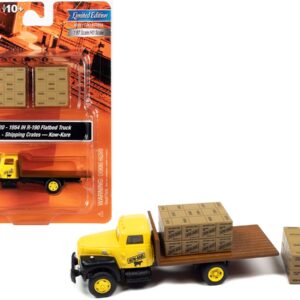 1954 IH R-190 Flatbed Truck Yellow and Two Shipping Crate Loads “Kow-Kare” 1/87 (HO) Scale Model by Classic Metal Works