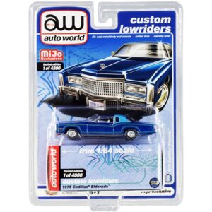 1975 Cadillac Eldorado Dark Blue Metallic with Light Blue (Partial) Vinyl Top “Custom Lowriders” Limited Edition to 4800 pieces Worldwide 1/64 Diecast Model Car by Auto World