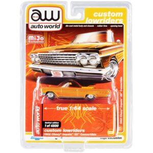 1962 Chevrolet Impala SS Convertible Yellow with Graphics “Custom Lowriders” Limited Edition to 4800 pieces Worldwide 1/64 Diecast Model Car by Auto World