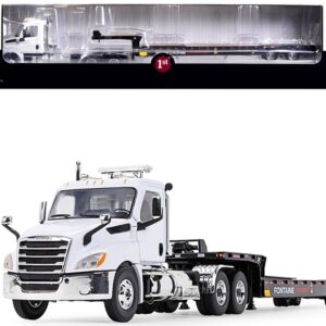 2018 Freightliner Cascadia Day Cab with Fontaine Traverse HT Hydraulic Tail Trailer White and Black 1/34 Diecast Model by First Gear