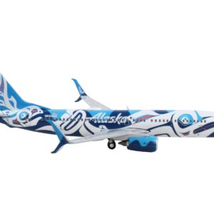 Boeing 737-800 Commercial Aircraft “Alaska Airlines – Salmon People Livery” Blue and White 1/400 Diecast Model Airplane by GeminiJets