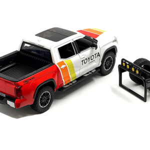 2023 Toyota Tundra TRD 4×4 Pickup Truck White and Red with Stripes with Sunroof and Wheel Rack Limited Edition to 2400 pieces Worldwide 1/24 Diecast Model Car