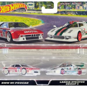 BMW M1 Procar #8 White with Red Stripes and Lancia Stratos Group 5 #829 White with Stripes “Car Culture” Set of 2 Cars Diecast Model Cars by Hot Wheels