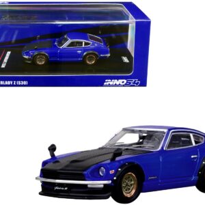 Nissan Fairlady Z (S30) RHD (Right Hand Drive) Blue Metallic with Carbon Hood 1/64 Diecast Model Car by Inno Models