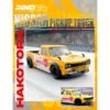 Nissan Sunny “Hakotora” Pickup Truck RHD (Right Hand Drive) “Motul” Yellow with White Stripes 1/64 Diecast Model Car by Inno Models