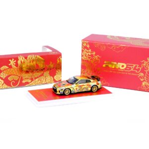 Nissan GT-R (R35) RHD (Right Hand Drive) Gold Metallic with Graphics “Year of the Dragon – 2024 Chinese New Year Special Edition” 1/64 Diecast Model Car by Inno Models