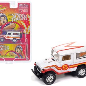 1980 Toyota Land Cruiser White with Red and Yellow Stripes “Speed Racer” Livery Limited Edition to 3600 pieces Worldwide 1/64 Diecast Model Car by Johnny Lightning