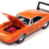 1969 Dodge Charger Daytona “Chance” Orange with Black Tail Stripe and Graphics with Game Token “Monopoly” “Pop Culture” 2022 Release 1 1/64 Diecast Model Car by Johnny Lightning