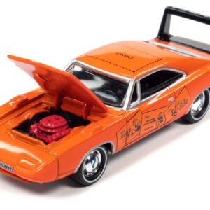 1969 Dodge Charger Daytona “Chance” Orange with Black Tail Stripe and Graphics with Game Token “Monopoly” “Pop Culture” 2022 Release 1 1/64 Diecast Model Car by Johnny Lightning