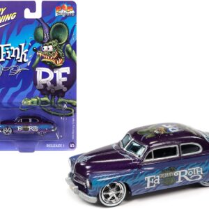 1949 Mercury Coupe Custom Purple Metallic with Graphics “Rat Fink” “Pop Culture” 2022 Release 1 1/64 Diecast Model Car by Johnny Lightning