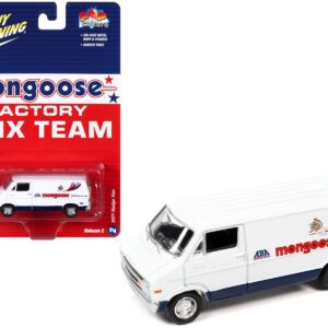 1977 Dodge Van White with Graphics “Mongoose Factory BMX Team” “Pop Culture” 2023 Release 2 1/64 Diecast Model Car by Johnny Lightning