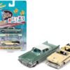 1959 Desoto Fireflite Surf Green Metallic with White Top and 1956 Chevrolet Bel Air Convertible Crocus Yellow and Black “’50s & Fins” Series Set of 2 Cars 1/64 Diecast Model Cars by Johnny Lightning